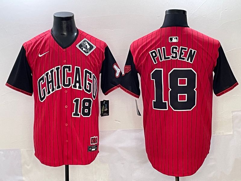 Men 2025 Chicago White Sox #18 Pilsen Red Stripe Joint Name Nike MLB Jersey style 7->tennessee titans->NFL Jersey